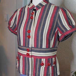 Anthropologie Red Grey Navy Stripe Jacket Taikonhu